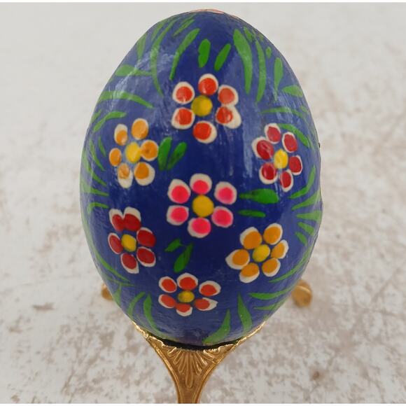 VTG Hand-Painted Decorative Wooden Eggs Floral Decorative Lot of 4 w/ 2 Stands - Picture 10 of 16